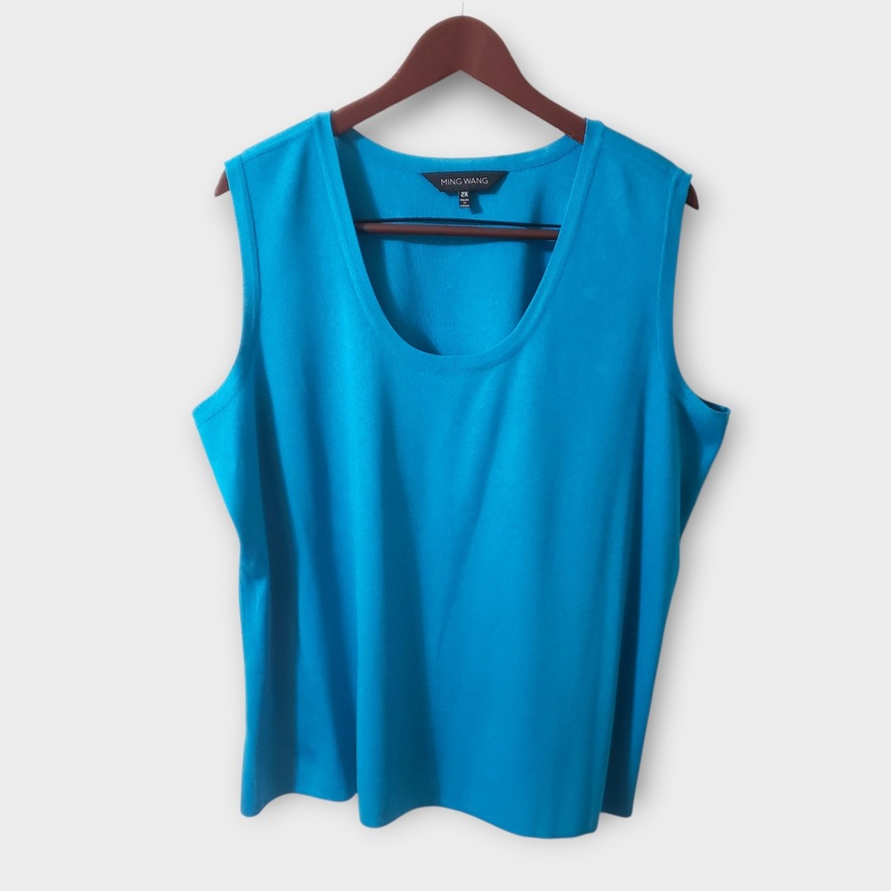 Ming Wang Turquoise Blue Knit Scoop Neck Sleeveless Tank Top Shell Plus Size 2X